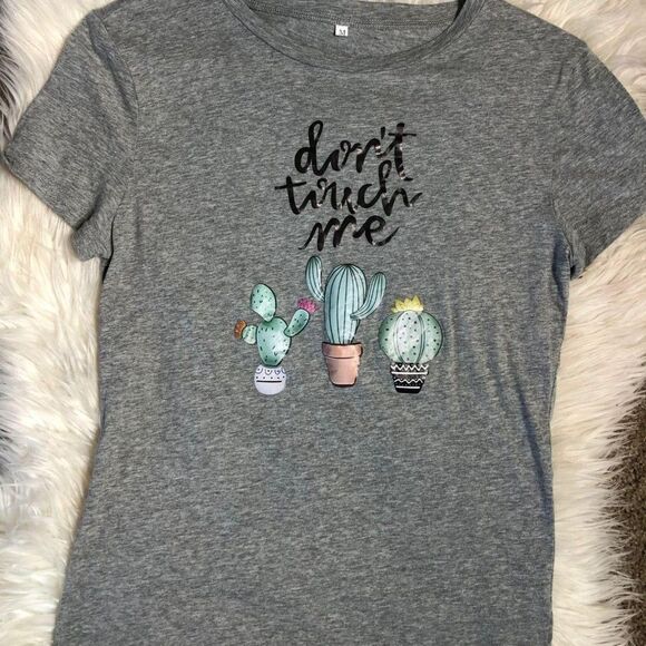 Gray Cactus Graphic T Shirt Dont Touch Me Novelty Tee S/M - Picture 1 of 6